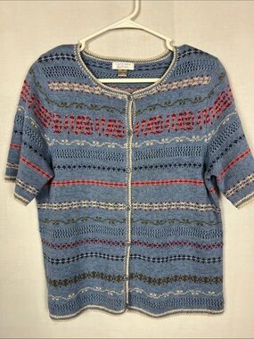 Y2K Christopher & Banks Knit Blue and Red Short Sleeve Sweater